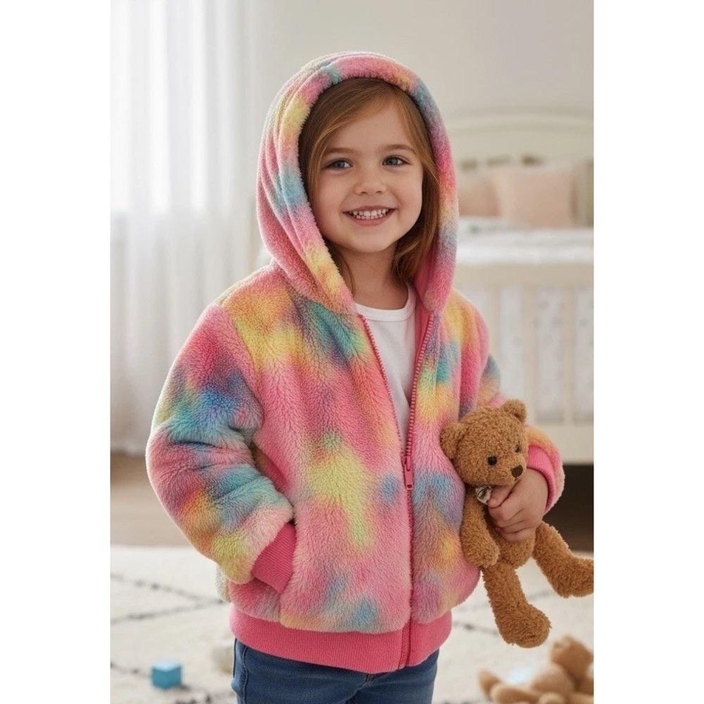 TUCKER + TATE Girl's Sz 3 ‎ Faux Fur Tie Dye Jacket In Pink Chiffon Multi
